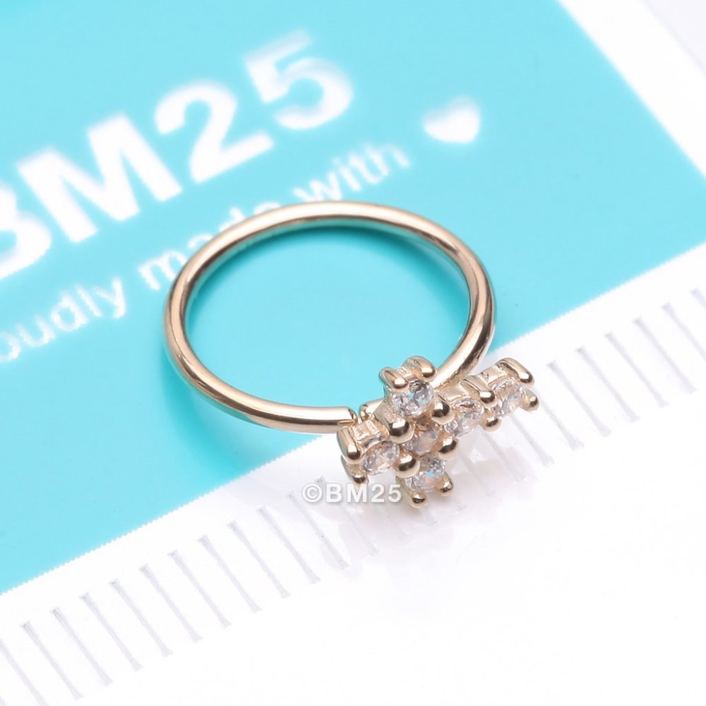 14 Karat Gold Brilliant Sparkle Cross Bendable Hoop Ring